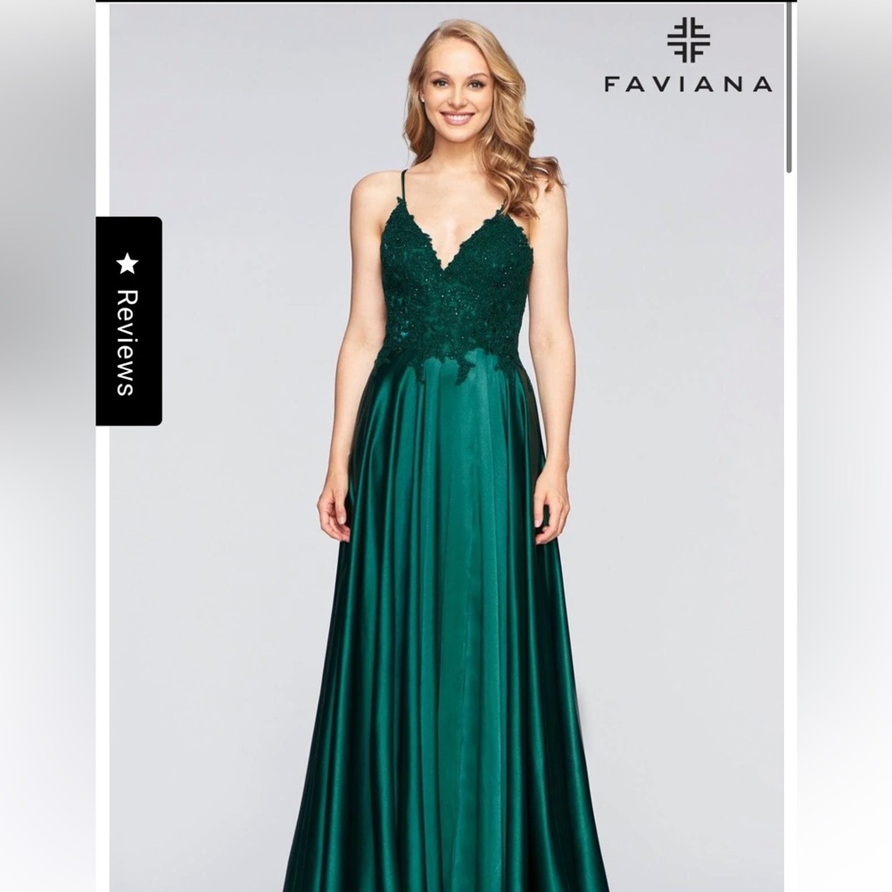 Faviana Deep Green Long Flowy Prom Dress